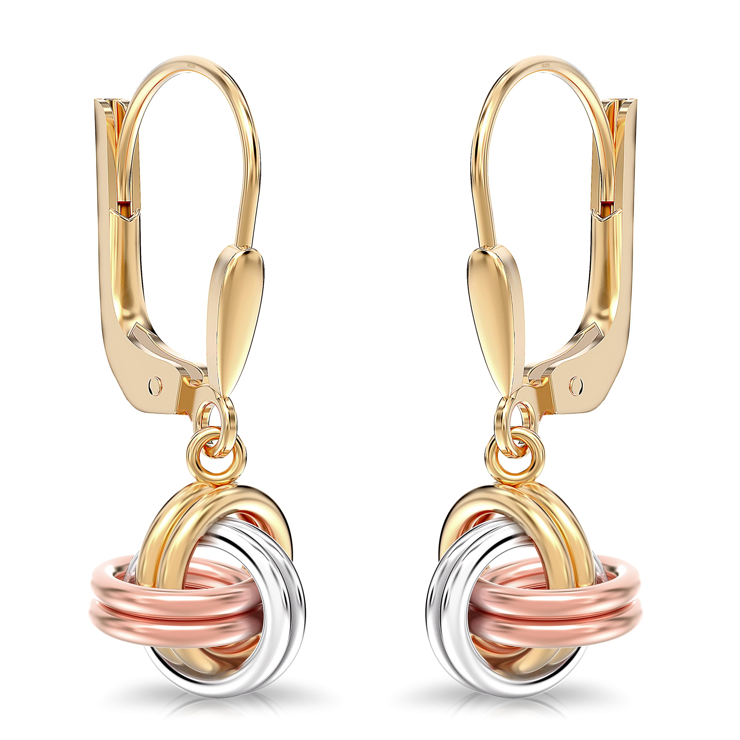 Amazon Brand - Nora Nico 925 Sterling Silver BIS Hallmarked Jewelry Three-Tone Love-Knot Leverback Light-Weight Drop Dangle Earrings for Women (B09P2SS43K) Amazon Price History, Amazon Price Tracker