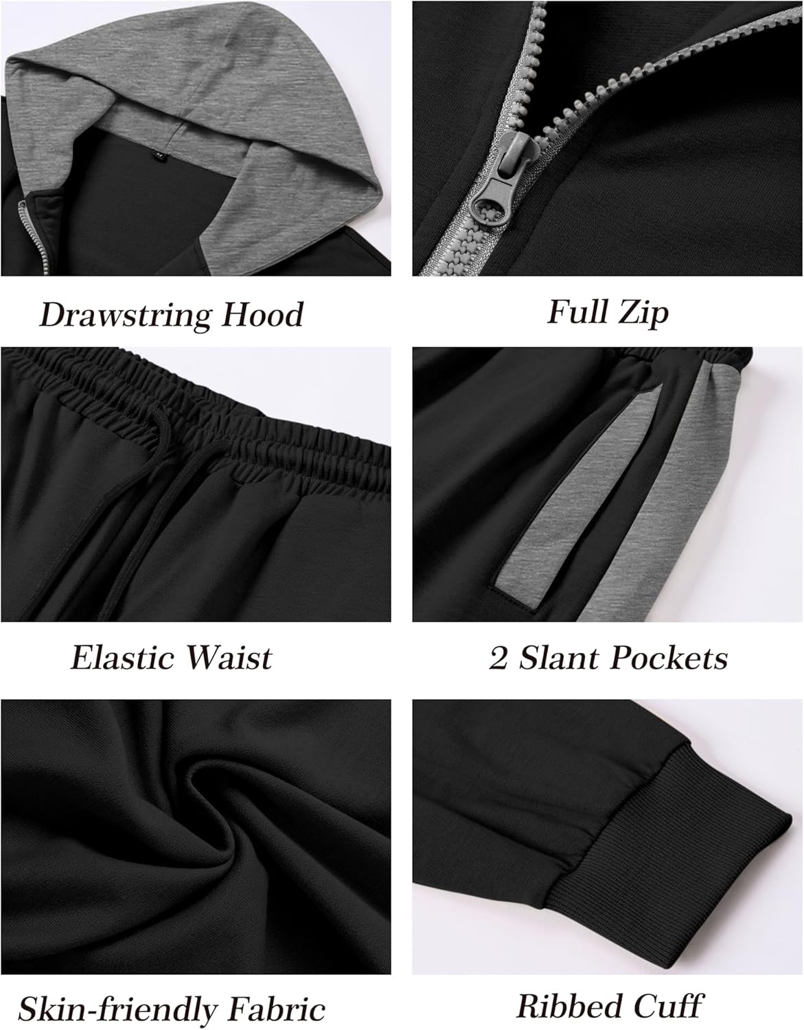 Babioboa Men's Tracksuit 2 Piece Full Zip Set Fleece Sweatsuit Color Block Hooded Jacket and Sweatpant Set Jogging Suit - Image 5