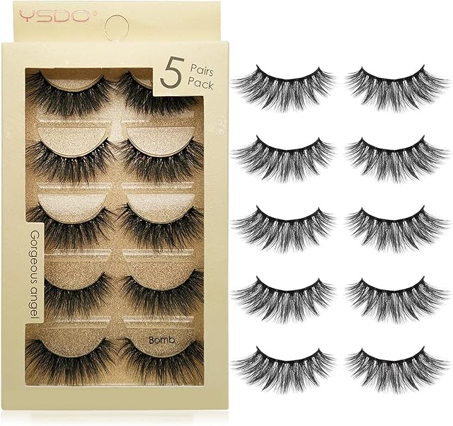False Eyelashes 5 Pairs Reusable 3D Mink Lashes Handmade Natural Thick Fake Eyelashes Contains Stainless Steel Eyelash Tweezers (Bomb)