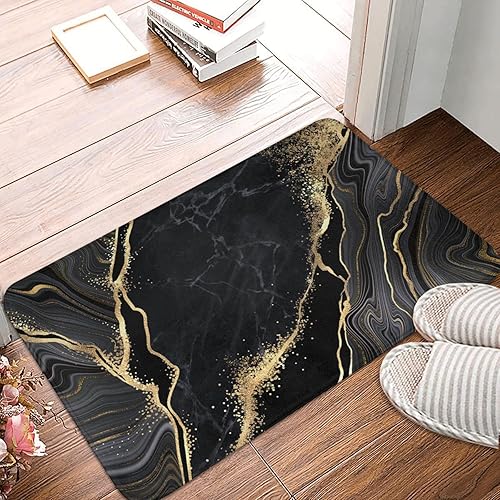Alfombras de baño de mármol negro y dorado para baño, alfombra de baño suave y absorbente, antideslizante, alfombra para cocina, baño, lavandería,