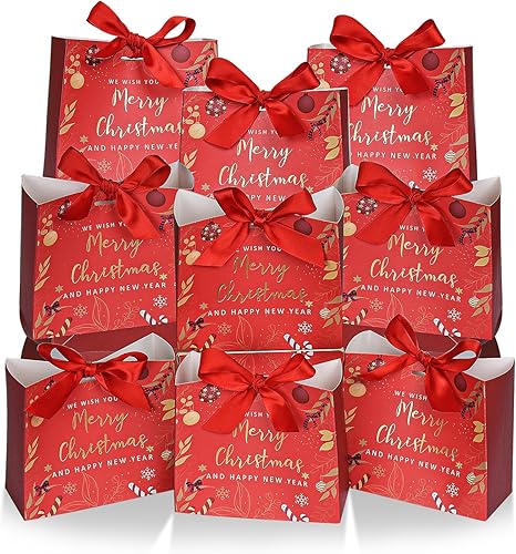 Paquete de 24 bolsas pequeñas de regalo de Navidad, bolsas de regalo de Navidad de 5.1 x 4.5 x 2.2 pulgadas, bolsa de regalos de Navidad con cinta,