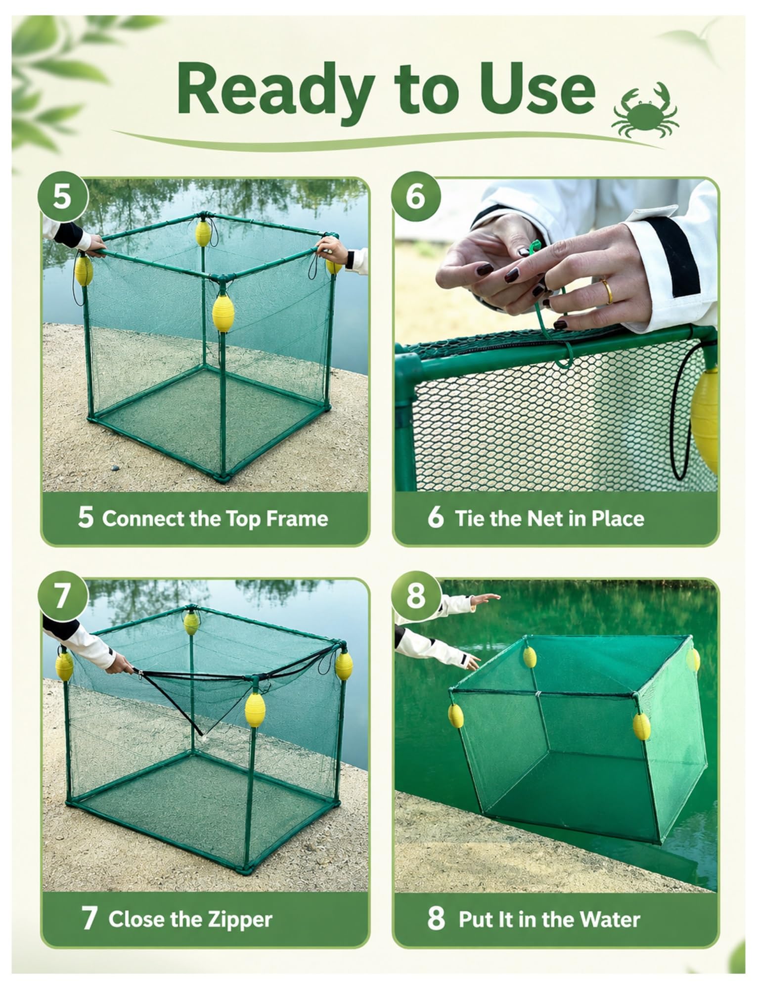 Jaula Flotante Abierta para Peces con flotadores Ajustables