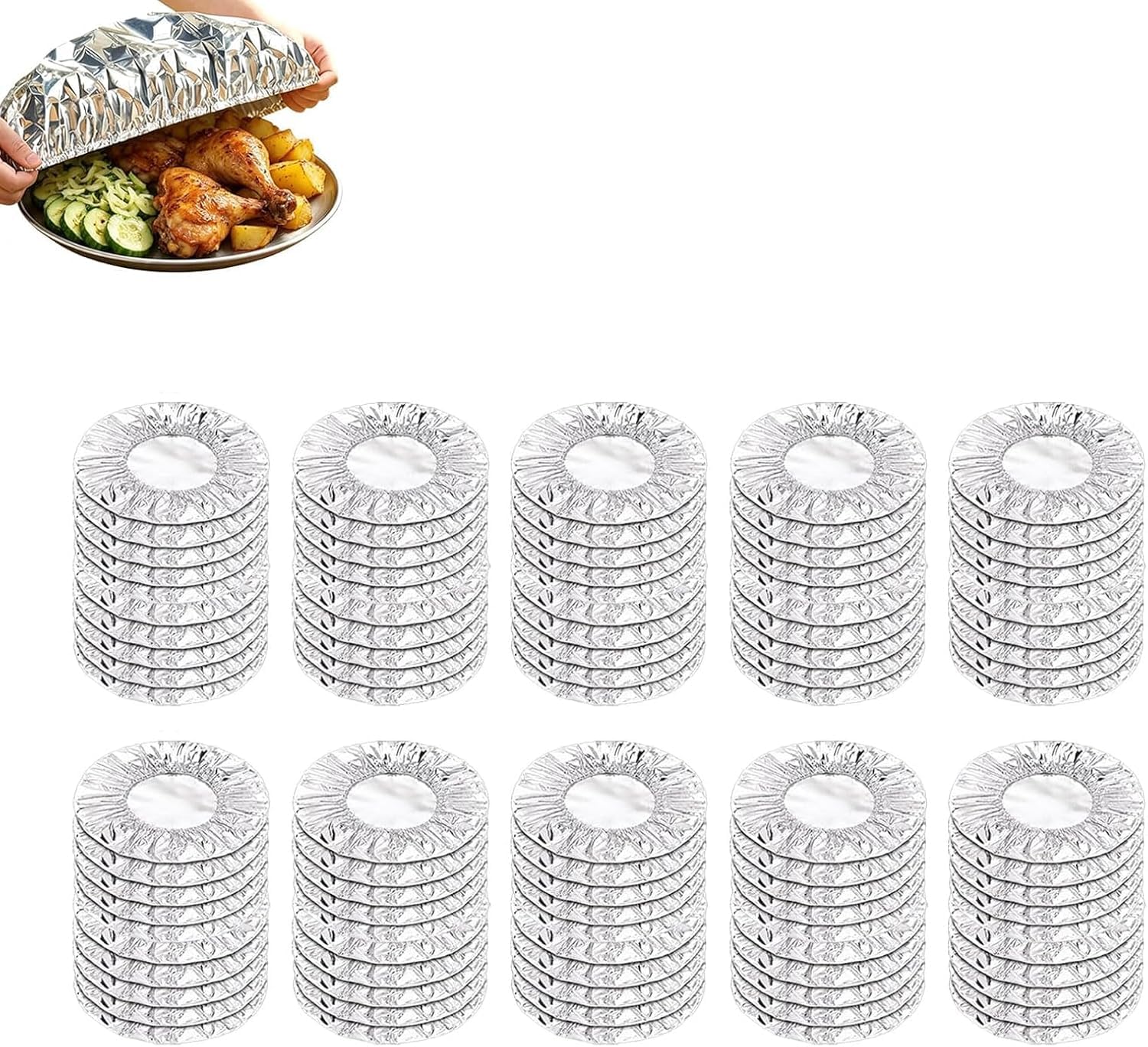 Atlaepetgear Food Covers, 30/50/100Pcs Reusable Aluminium Foil Food Covers, Stretchy Foil FoodCovers, Home Dining Table & FoodContainer Aluminum Foi𝗹 Heat-Retaining Cover (100PCS)