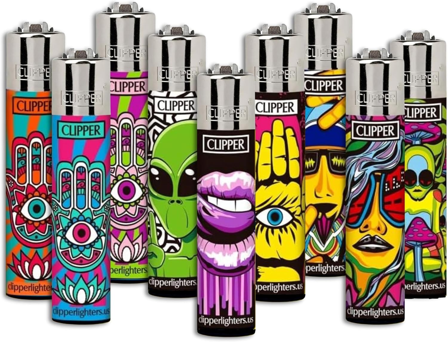Clipper - Classic Large Reusable Lighter - Iconic Premium Refillable Lighters Bulk Pack - Replace Butane, Flint for Unlimited Lights - 12,9 and 6 Pack - Designs and Colors Will Vary (9)