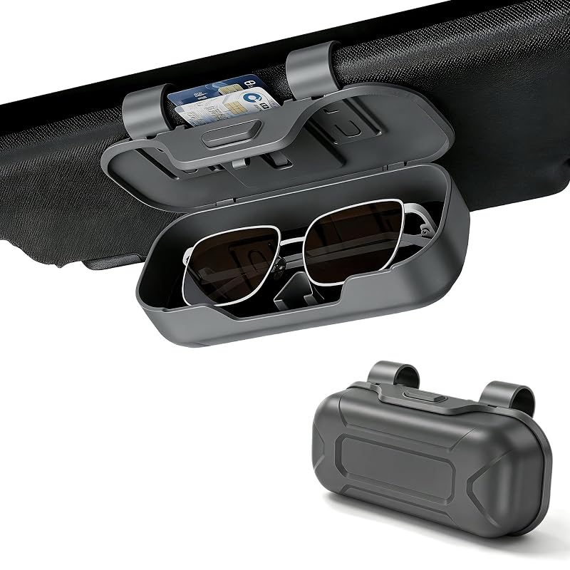 Porta-óculos para para-sol automotivo JYNOMELOG em ABS cinza com porta-cartões YJHABS26