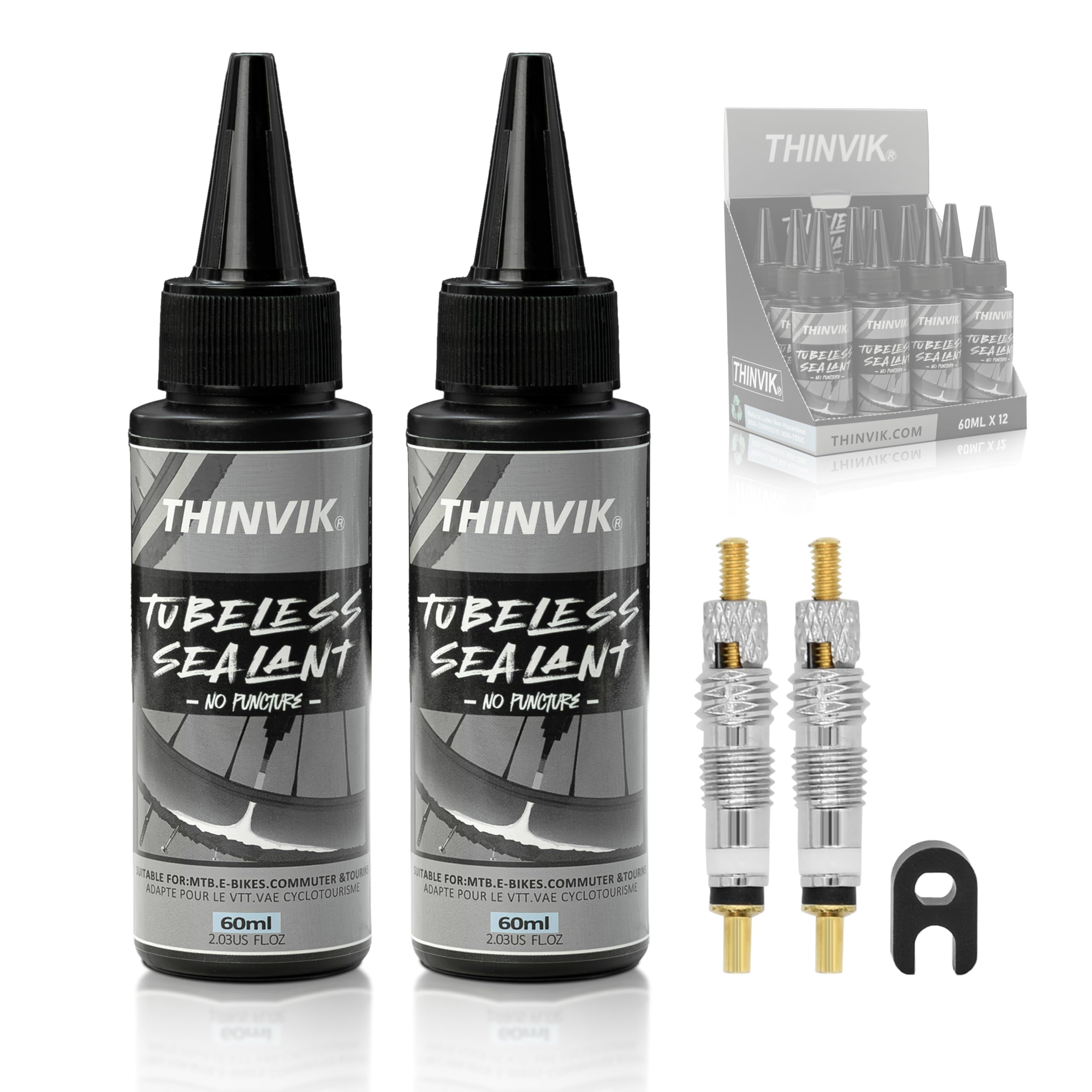 Thinvik Tubeless Bike Tire Sealant 60ML(2oz)*2/4/6 Bottles No Puncture Hassle and Leak Prevention for Road Bike MTB CX and Gravel Bicycle Tyres Sealant sealant(60ml/2oz) * 2 bottles