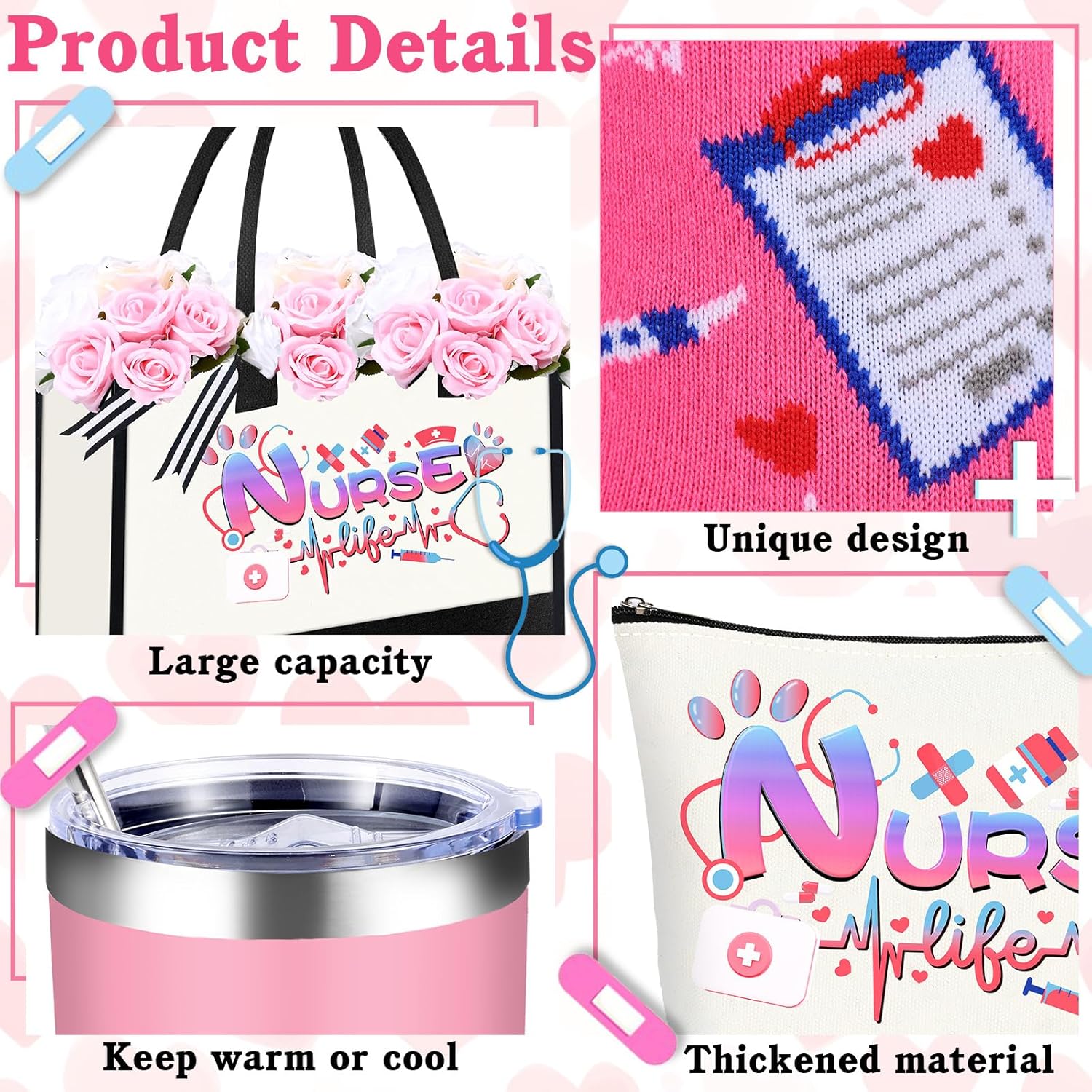 Nurse Gifts for Women Nurses Graduation Week 2026 Gift Set Nurse Funny Practitioner Appreciation Gifts for Women Gift Box for Nurses Canvas Tote Bag Cosmetic Bag Socks Wine Cup Keychain Bracelets