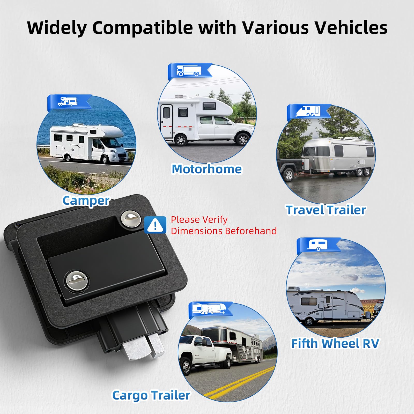 Serrure Caravane, Serrure Camping Car et Remorque Clé, Anti-Effraction, Poignée Intérieure/Extérieure avec 4 Clés, pour Camping Cars, RVs, Remorques de Frêt, Adaptée aux Portes de 32-38 mm Épaisseur