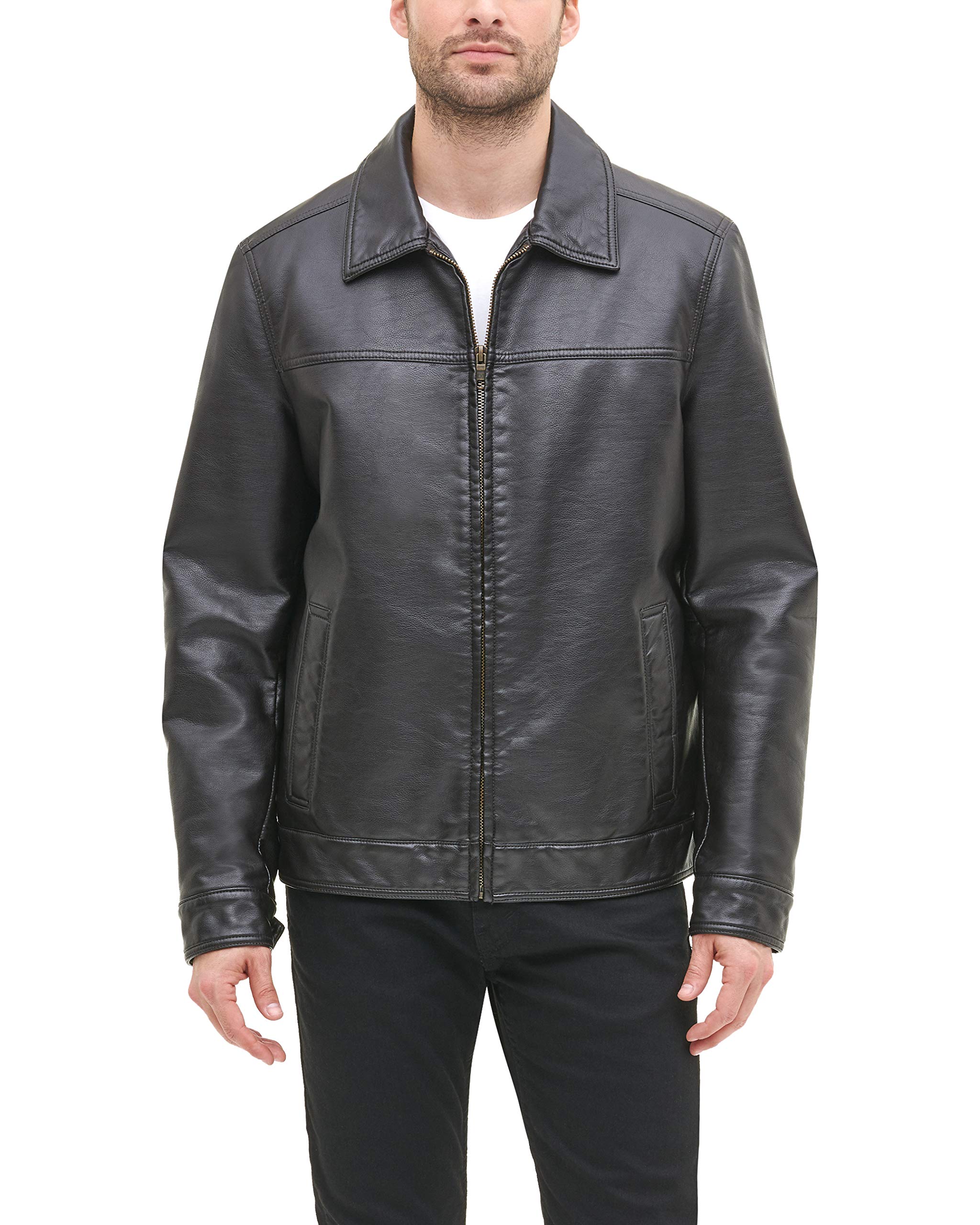 トミーヒルフィガー　ブラウンレザーシングルライダースジャケット Amazon | [トミーヒルフィガー] シェーリング ジャケット Faux