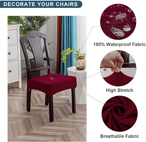 Miniatura 2 de Genina Fundas de asiento impermeables para sillas de comedor (4 unidades, con abertura trasera, rojo vino)