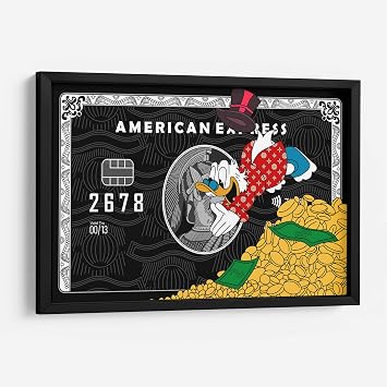 Canvas Lab | Scrooge Amex 0 by Khevth Art | 11 x 7 in | Fine Art Framed Print, Frame Color Black | Cartoons, Illustrations, Pop art, Money | Wall Decor for Bedroom, Living Room or Office