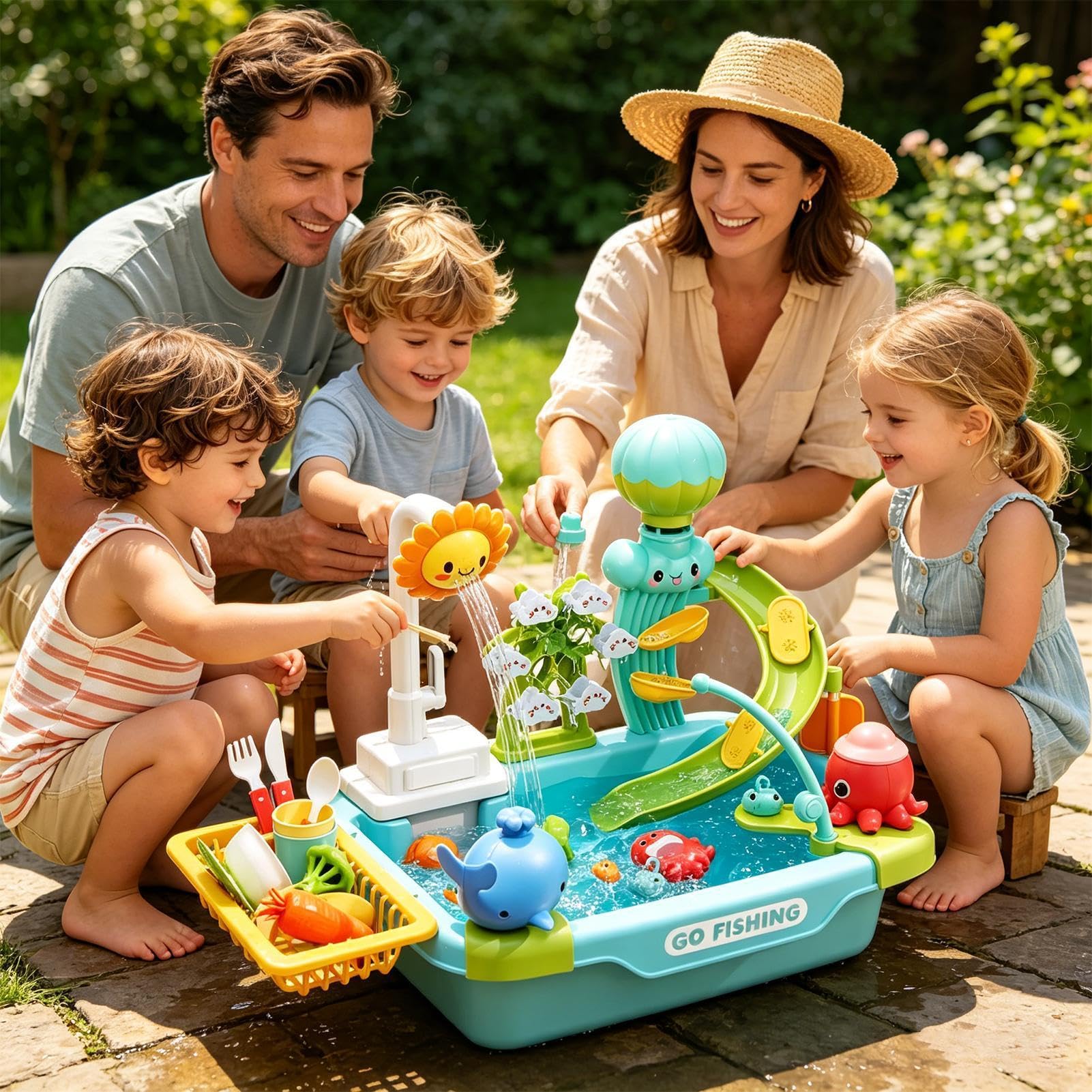 Kinderspülbecken mit fließendem Wasser Sommer-Spielzeug für den Garten | Geschirrspüler Spielzeug für Kleinkinder für Mädchen Garten Terrasse Camping Zuhause Bad Spielzimmer Ferien Geburtstag