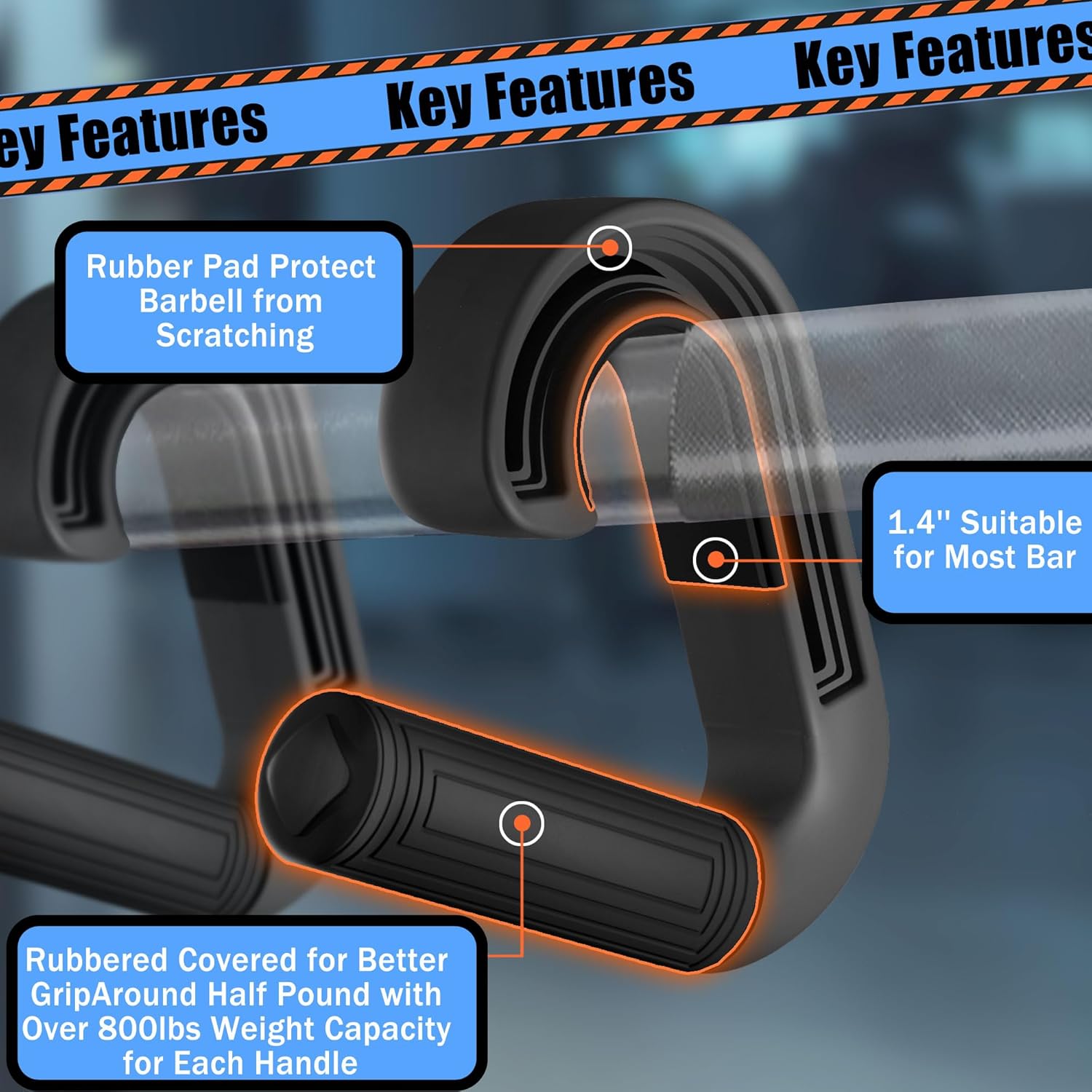Folaps Pull Up Handles Neutral Grip: Portable Barbell Grip with 2 Detachable Straps for Cable Machine LAT Pull Down T-bar Row Deadlift Shrug