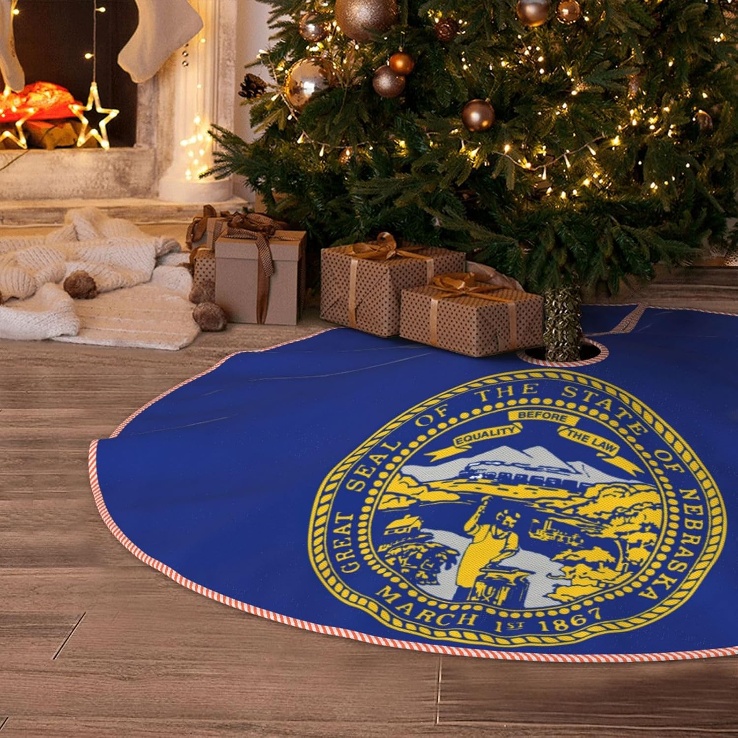 Nebraska Flag Print Xmas Holiday Party Home Decorations Ornaments Xmas Winter Holiday Party Tree Mat
