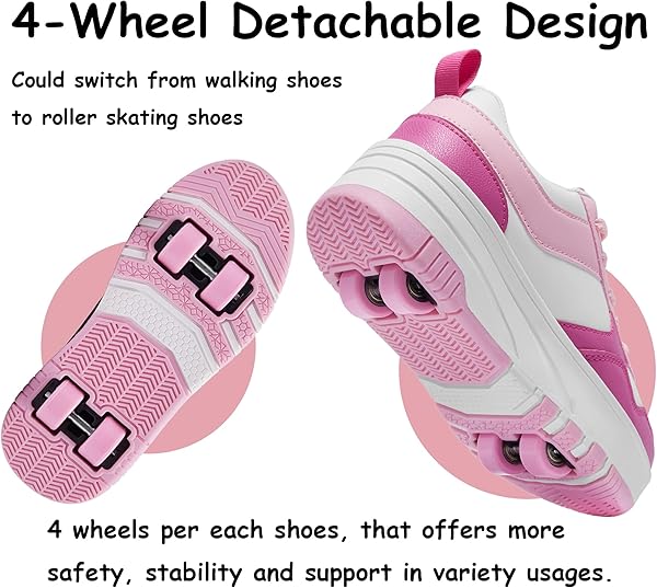 Ragazzi Ragazze Scarpe con Ruote Pattini Pattinaggio Bambini Pattini a Rotella Scarpe con 4 Ruote Rimovibili Comfort Sport Outdoor per Bambini - 4