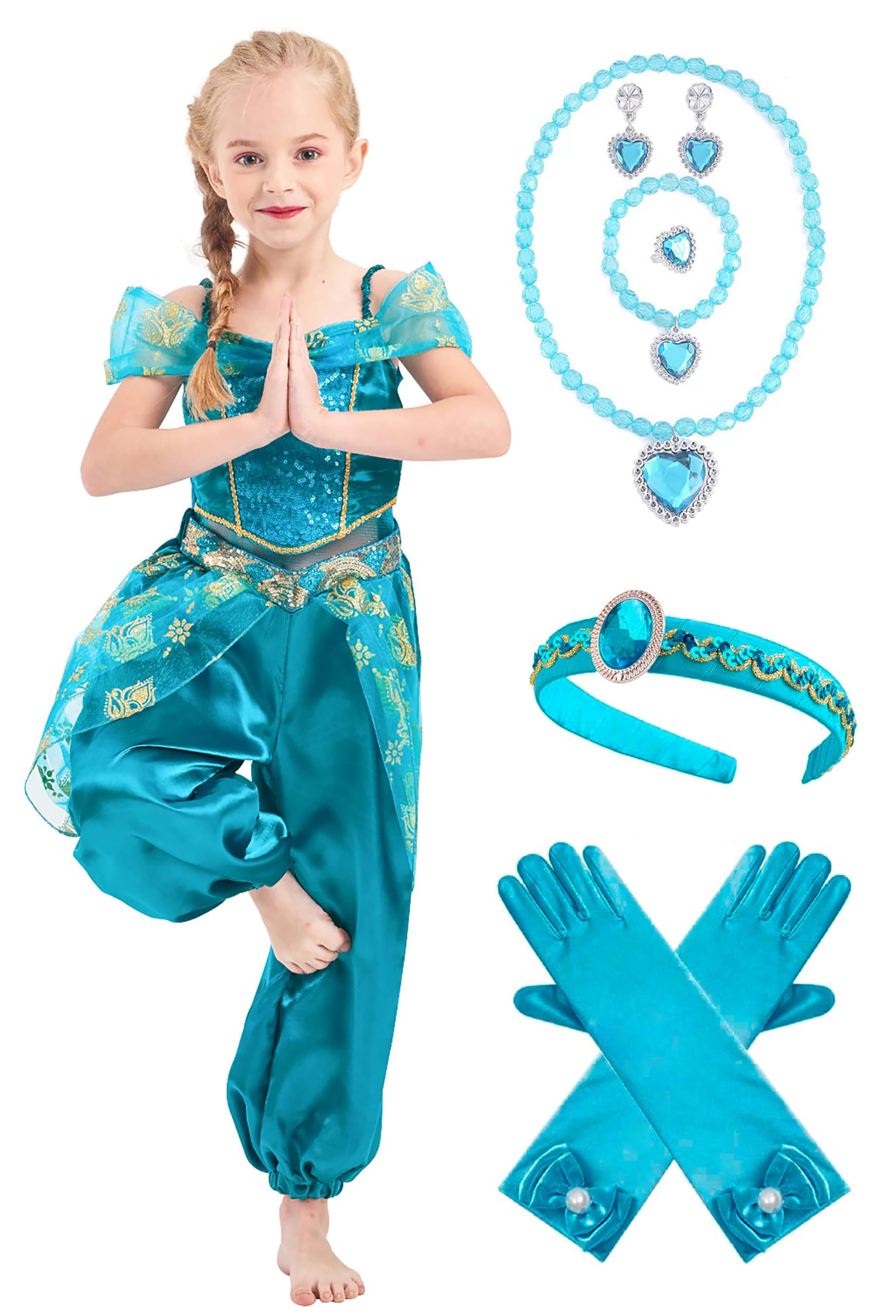 IKALI Princess Costume for Girls Kids Toddlers Arabian Princess Fancy Dress Up for Birthday Cosplay Party