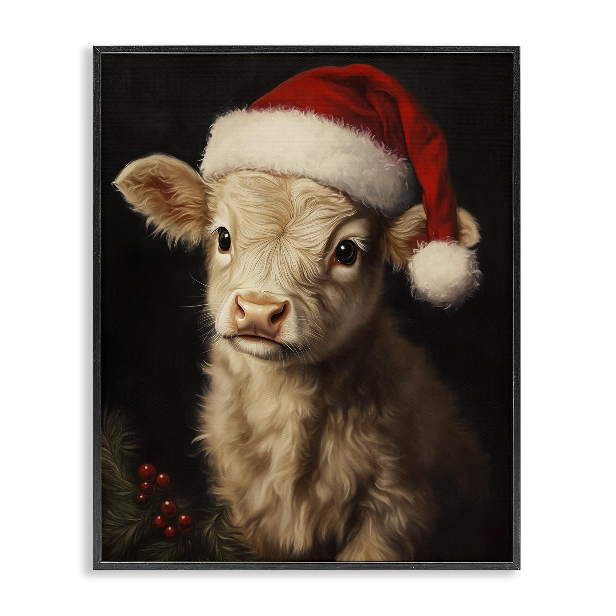 Stupell Industries 'Christmas Hat Highland Cow', Framed Giclee Art, Black, 11 x 14