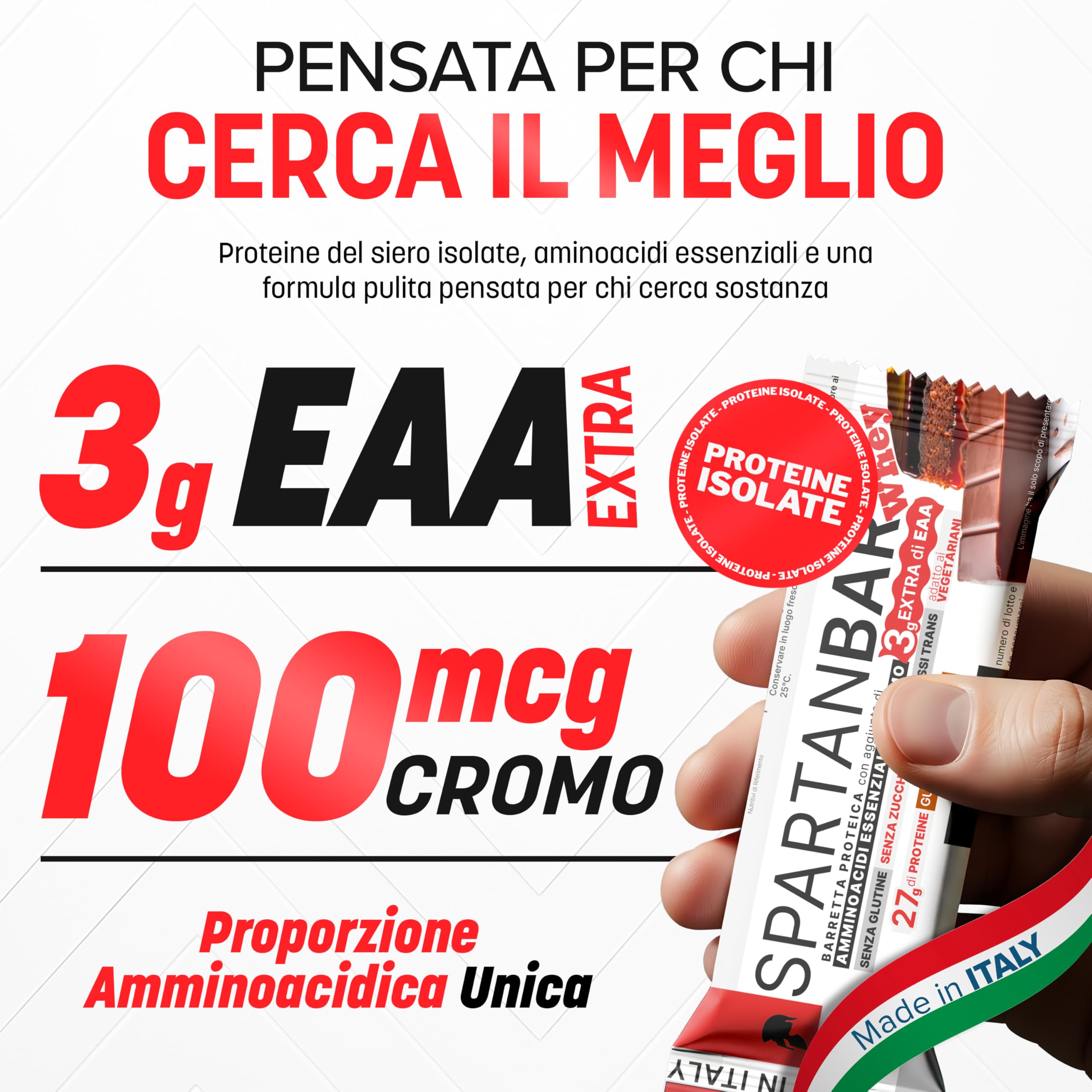 Spartan Health – Barrette con 27g di Proteine Isolate, 3g di EAA, 100mcg di cromo picolinato – Barrette Proteiche Senza Zuccheri Aggiunti e Glutine – Box 12x55g (Torta Sacher)