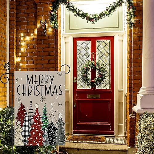 Miniatura 6 de Bandera de jardín de Navidad, banderas de jardín de Navidad de 12 x 18 pulgadas de doble cara para exterior, tema de árbol de Navidad, pequeña
