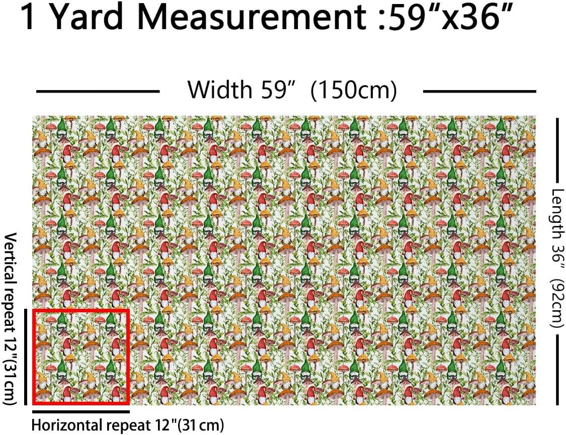 Cute Gnome Fabric by The Yard,Rustic Mushroom Leaves Colorful Plants Upholstery Fabric for Curtains Lamp Shade,Farmhouse Botanical Sewing Fabric for Kids Gifts DIY Projects,3 Yards