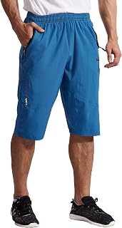TBMPOY Men's Athletic Capri Shorts Pants 3/4 Casual Workout Long Shorts Quick Dry Sports Hiking Shorts with Zipper Pockets