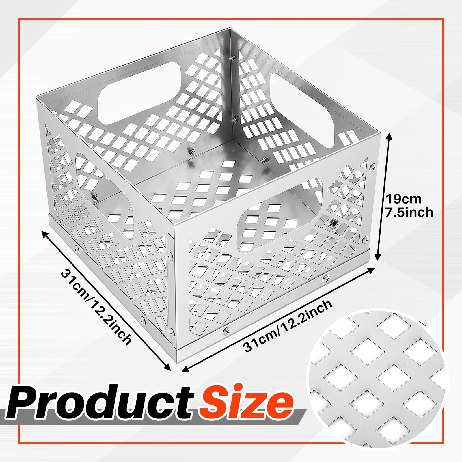 Cesta de carbón de 12 x 12 x 7.5 pulgadas para ahumador offset, cesta de fuego de acero inoxidable, caja de fuego para ahumador, barbacoa, accesorios para parrilla 2