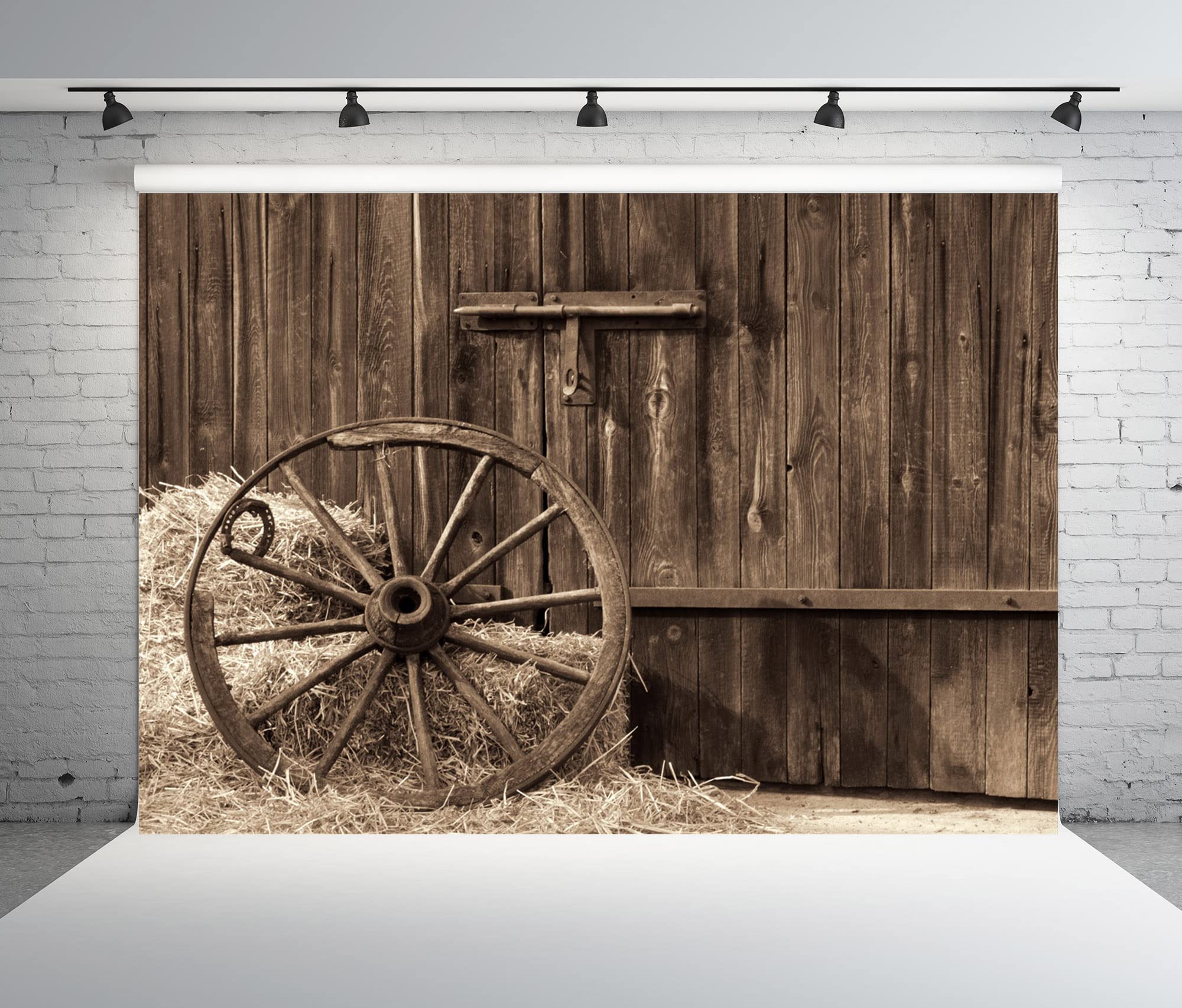 BELECO 6x3m Sfondo Cowboys, Porta di Fienile, Ruota Antica, Balli di Fieno, Tema Country, Decorazione Western, Foto per Bambini e Adulti.