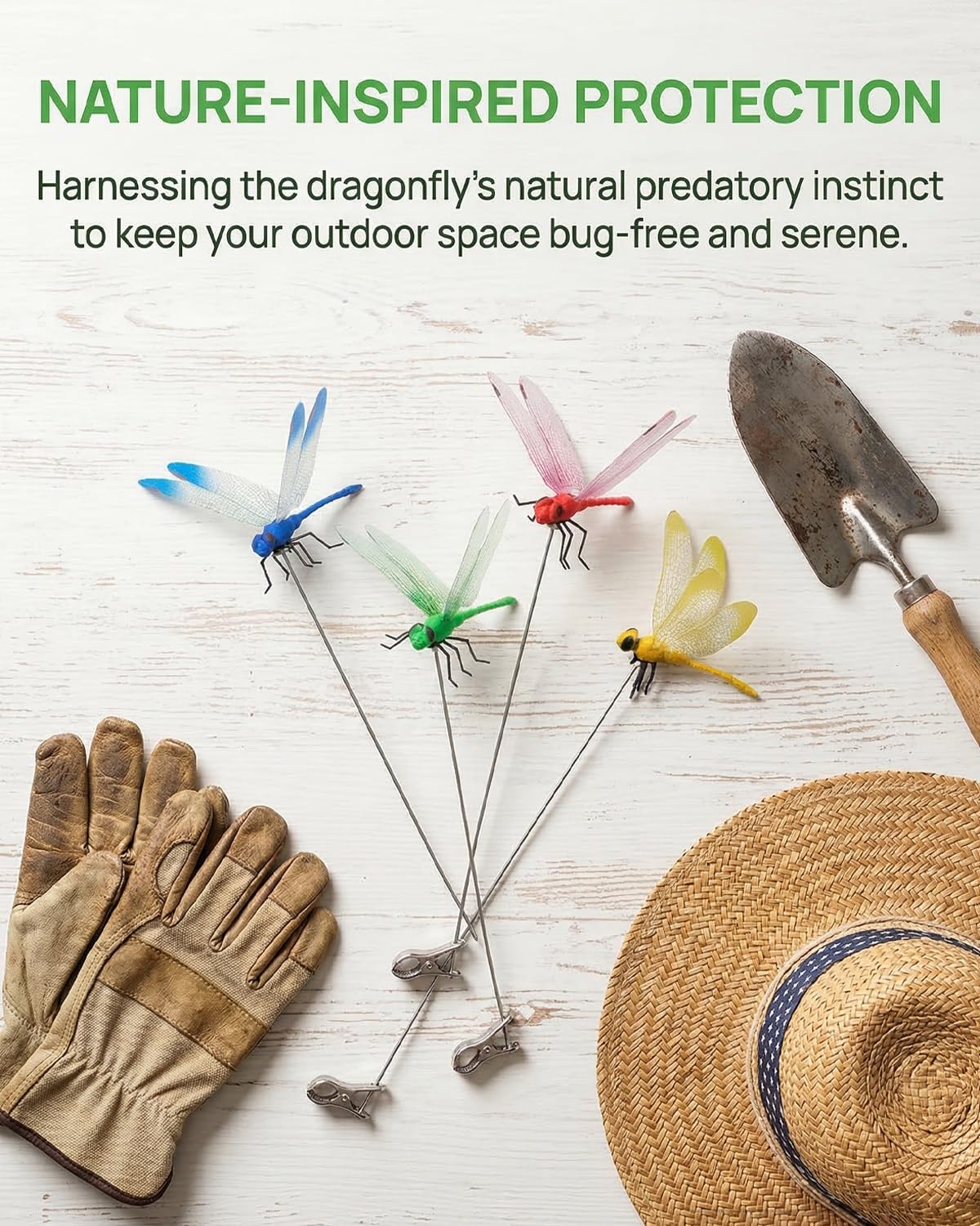 4/8/16/24Pcs Dragon Fly Clips for Bugs Repe Llent, Fake Dragonflies Hat Decor to Keep Bugs Away, 3D Realistic Decoy Deterrent Stake Rods, Outdoor Fly Scare Insert Plaque Devices for Garden