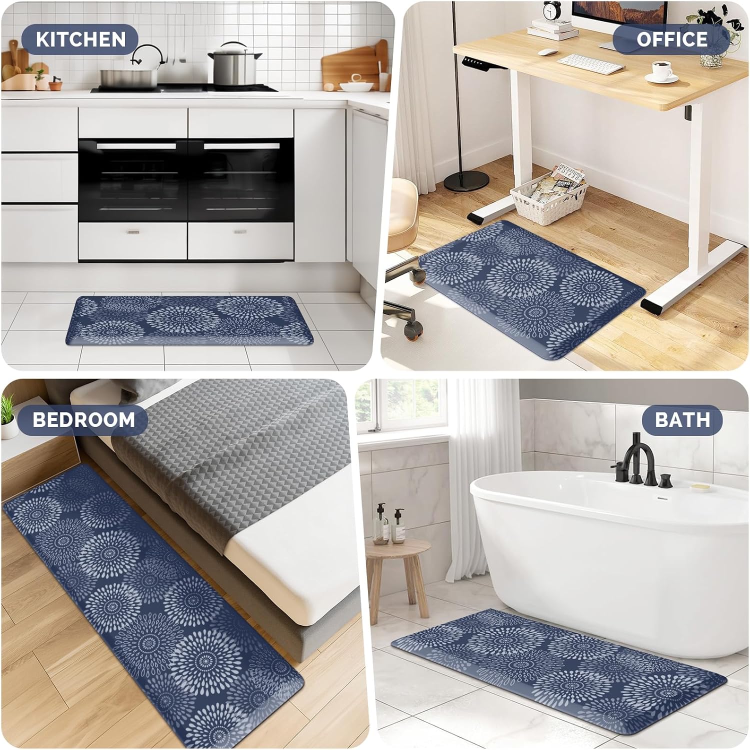 LuxStep Kitchen Mat Waterproof Kitchen Rugs for Floor Cushioned Anti-Fatigue Mat Non-Slip Standing Desk Mat Comfort Floor Mats for House Sink Office 17.3" x 39" Blue