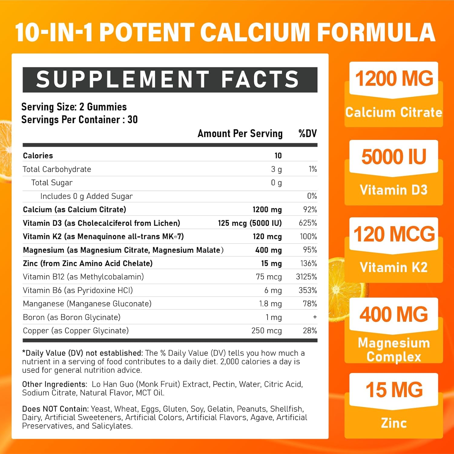 Calcium 1200 mg with Vitamin D3 Supplement for Adults - Calcium Gummies with 5000iu Vitamin D3, K2, B6, B12, Magnesium & Zinc - Calcium Supplement for Women Men - Easy to Digest, Vegan - Image 2