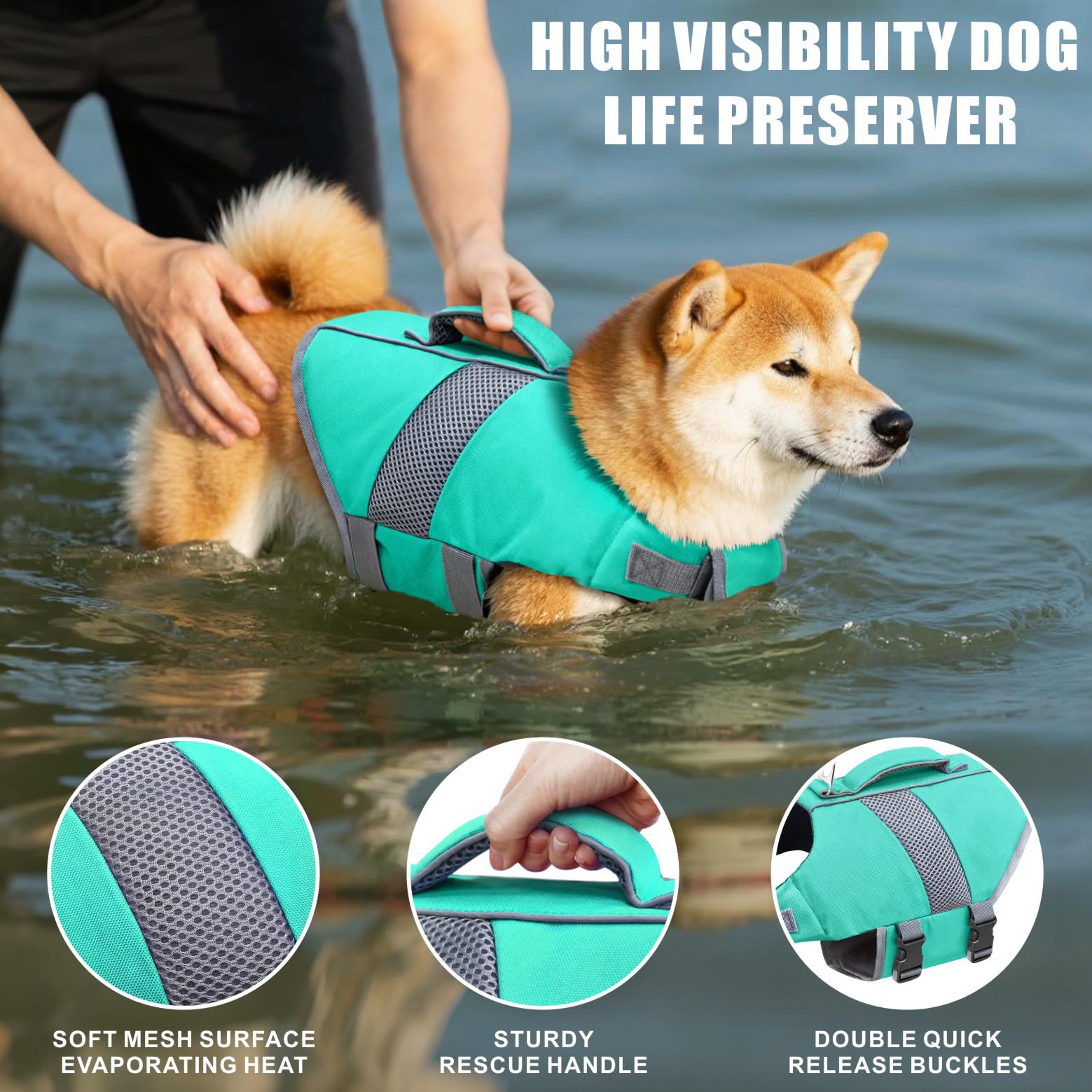 Chaleco Salvavidas para Perros Chaleco Salvavidas para Tiburones de Alta Flotabilidad Chaleco Salvavidas para Perros Chaleco Seguridad Bote Natación Kayak Surf Bañador (Hellblau, M)