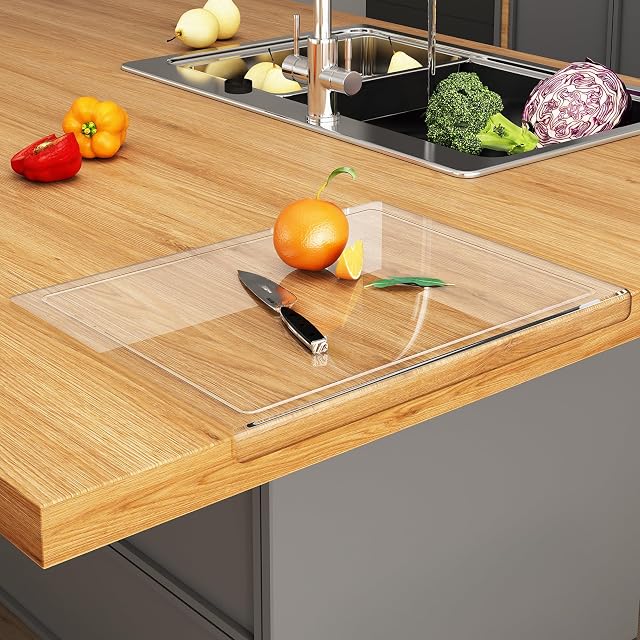 Conseil de coupe acrylique avec contre- lèvres, Panneaux de coupe transparents antidérapants, Essentiels de cuisine & Cadeaux de décoration (Clear avec Juice Groove, 16" L x 12.5" W)