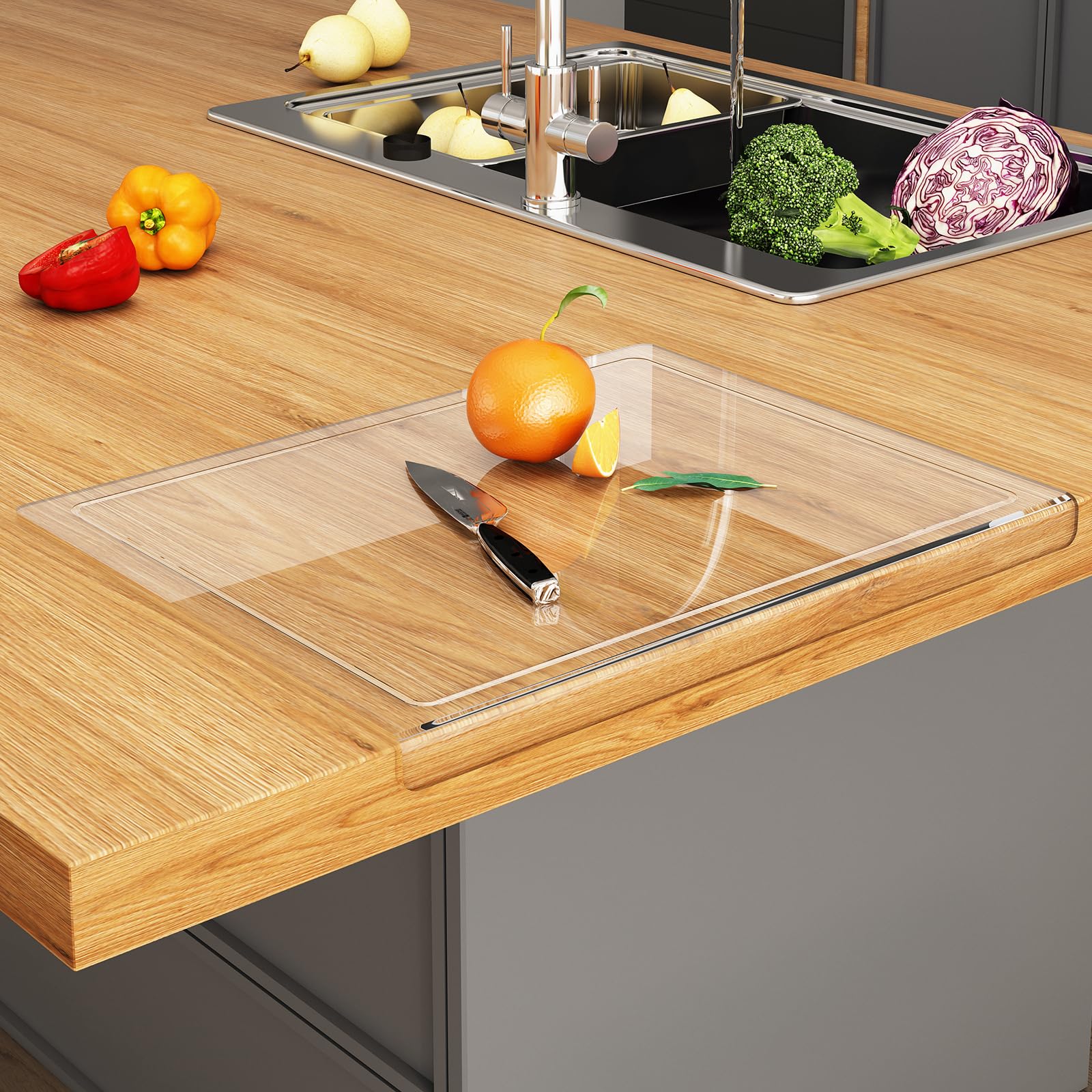 JJL Acrylic Chopping Board 41x32cm – Clear Cutting Board with Juice Groove - Perfect for Cutting Juicy Foods, Hygienic & Lightweight with Counter Lip – Non-Slip, Easy to Clean — image 1