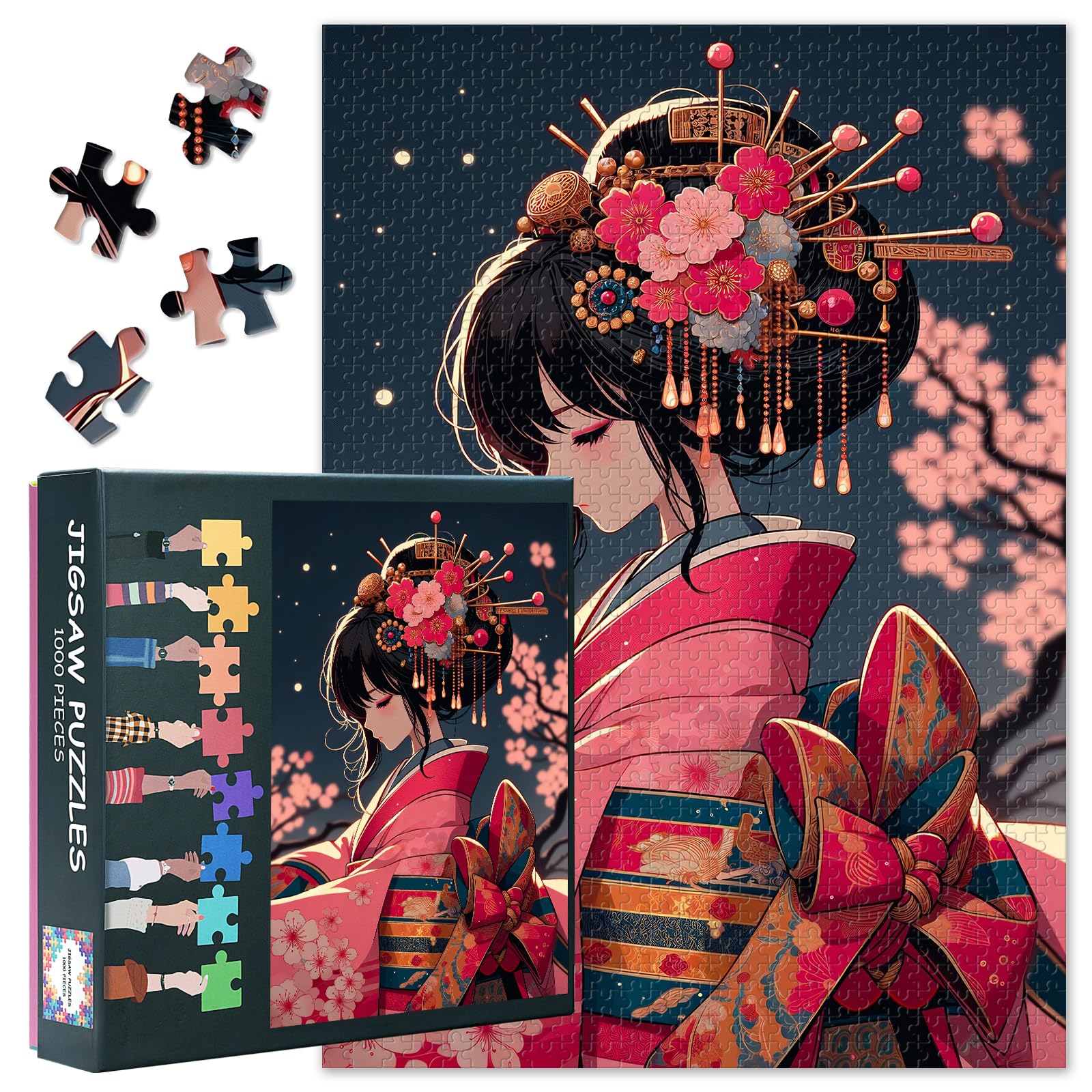 Beauty Puzzles 1000 Pieces Japanese Girl Jigsaw Puzzles for Adults Home Decor Challenging Adult Pretty Girl Puzzle as Gifts for Puzzle Lovers Family Game Night 27.5"X19.7"