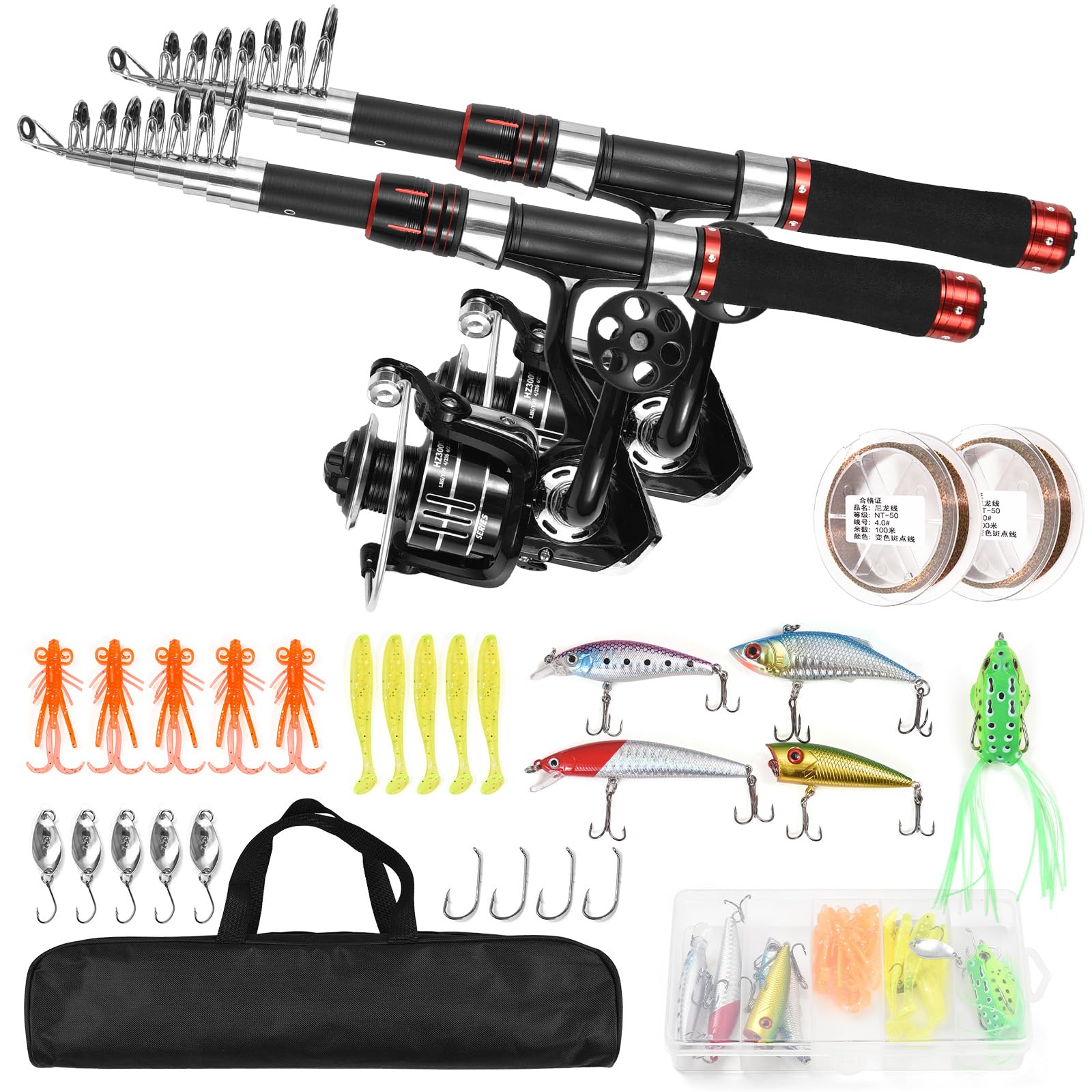 Canna da pesca telescopica e mulinello combinati, kit portatile pieghevole per canna da pesca da viaggio per uso in acqua dolce e salata con bobina inclinata liscia e forcellone