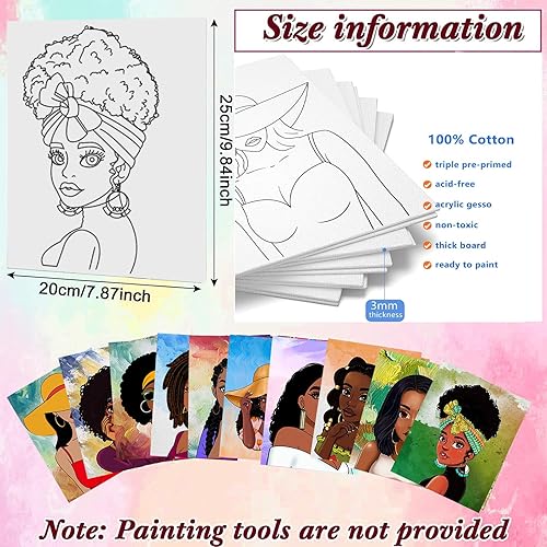 Miniatura 2 de YAHOOO Pre dibujado para pintar para adultos, paquete de 10 unidades de 8 x 10 pulgadas sin marco, sorbo y lienzo de pintura, lienzo dibujado para
