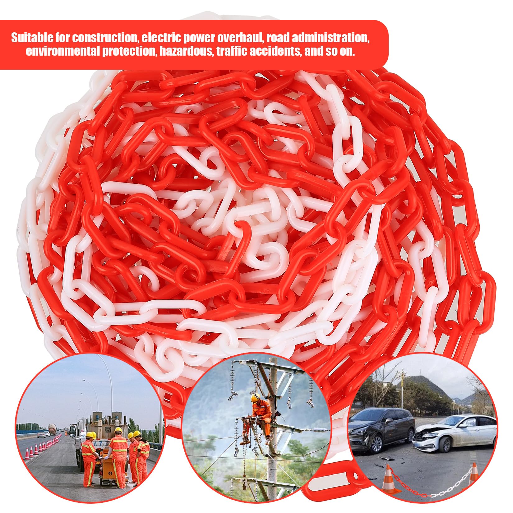 Cadenas de Plástico Rojo y Blanco 11 m x 6 mm para Barrera de Estacionamiento