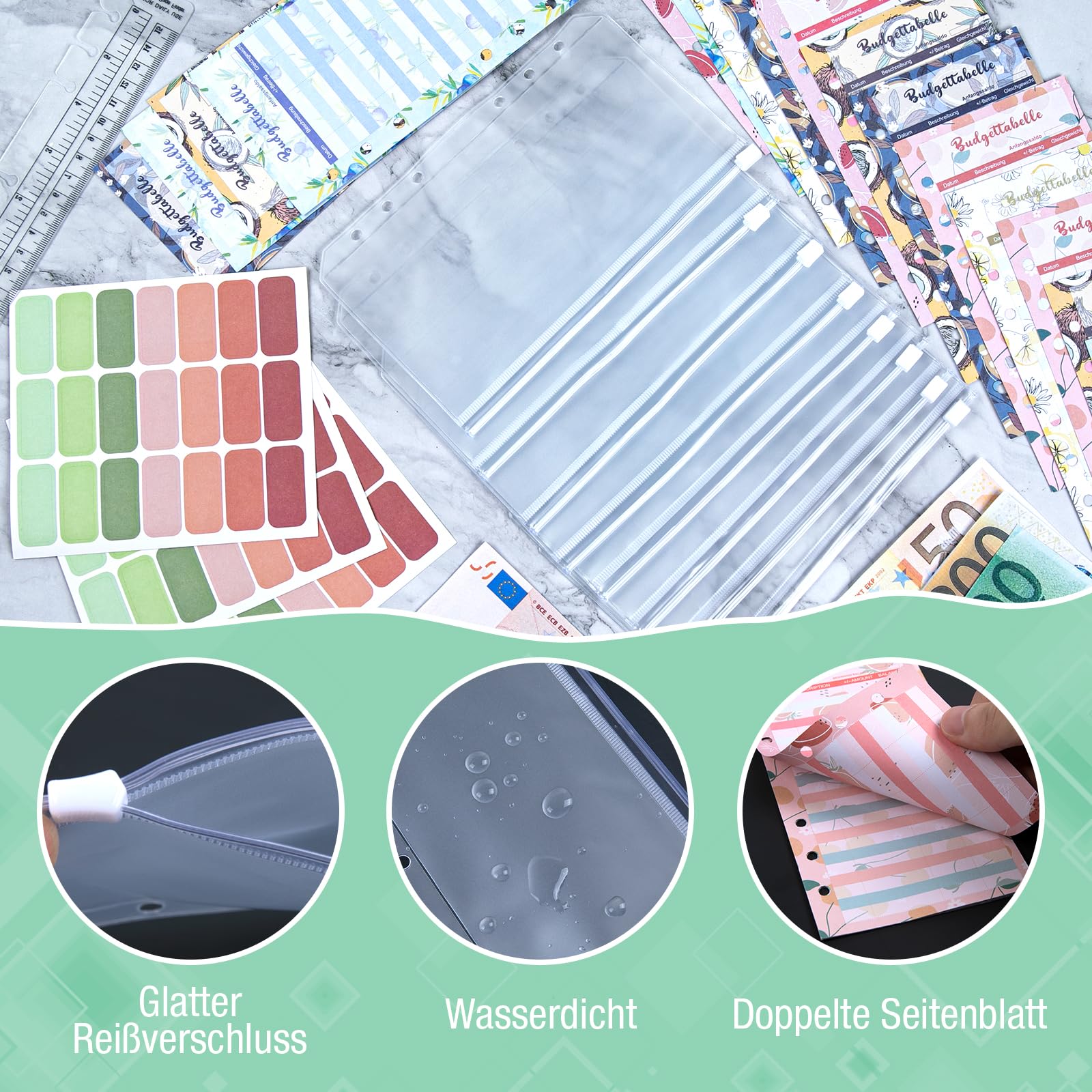 Budget Planner, Binder - Haushaltsbuch A6 Planner Geldumschläge Umschlagmethode,Budgetplaner Geld Organizer Sparbuch mit Folien für Finanzplaner Sparen Mappe,Cash Stuffing Startset - Image 4