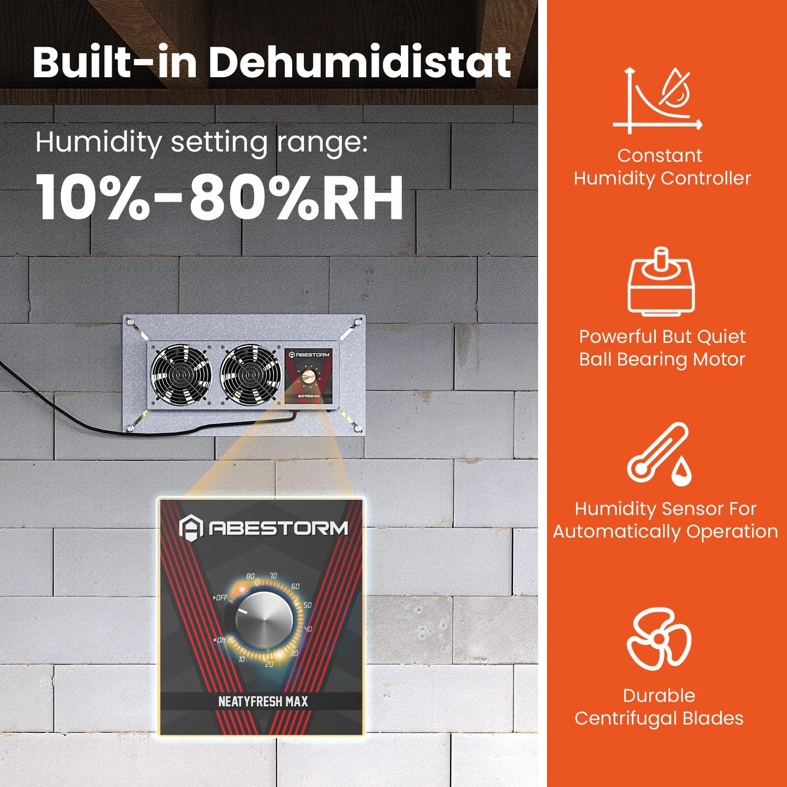 Abestorm Ventilador de ventilación Crawlspace con humidistato, ventiladores de ventilación de sótano con termostato de protección contra deshumidistato y congelación, ventilador de ventilación dual