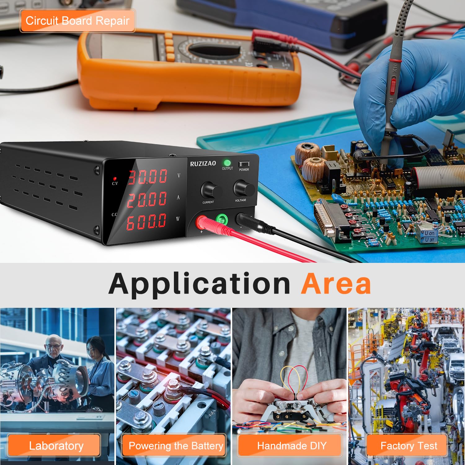 Alimentatore da Banco 30V 20A 600W Alta Potenza Alimentatore da Laboratorio con OUTPUT/Encoder, Alimentatore Regolabile con Display a LED a 4 Cifre e Uscita Stabile per Laboratorio/Elettronica