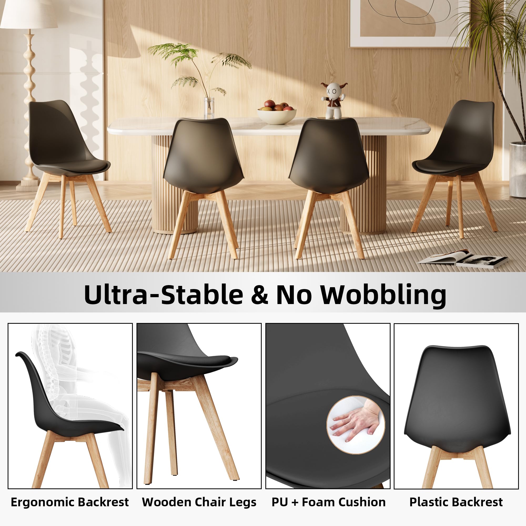 Stanew Chaises de Salle à Manger, Lot de 6 Chaises Scandinaves, Chaise de Cuisine, Idéal pour Salle à Manger, Salon, Chambre à Coucher, Chaises Noires