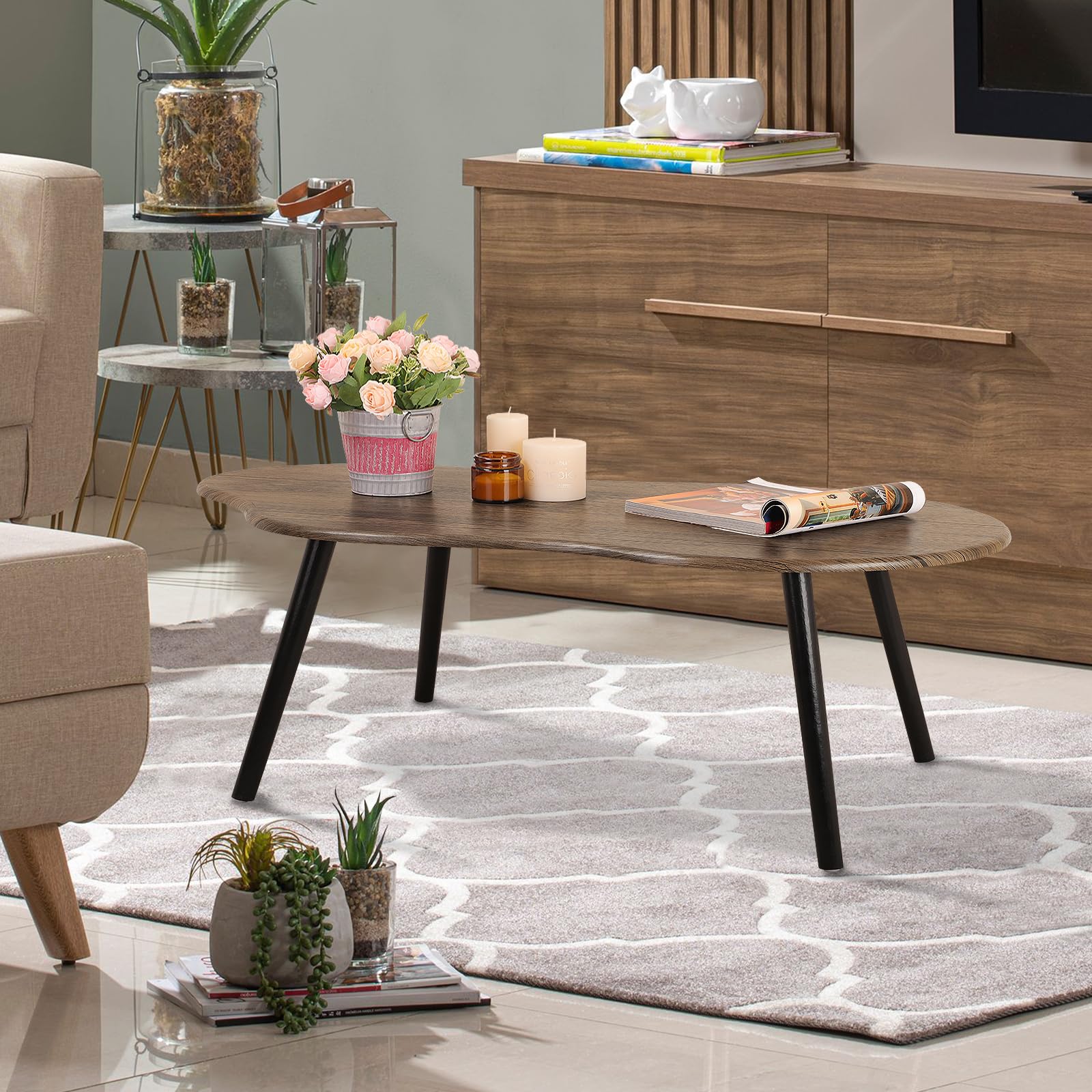 Rustikaler Couchtisch mit unregelmäßiger Holzmaserung, schlicht, modern, Wolkenform, Mitteltisch, Stehtisch für Wohnzimmer, Heimbüro