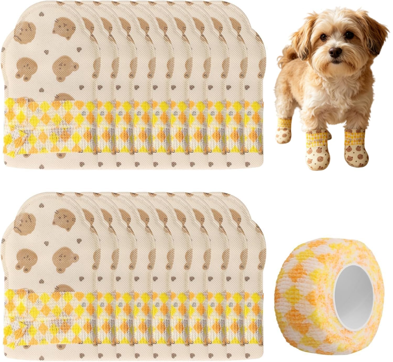 BRTNUP 20Pcs Disposable Dog Socks Waterproof, Dog Boots for Injured Paws Waterproof with Dog Bandages for Paws Dog Paw Protectors to Stop Licking Mud-Proof for Indoor Outdoor Walking Post-Surgery (M)