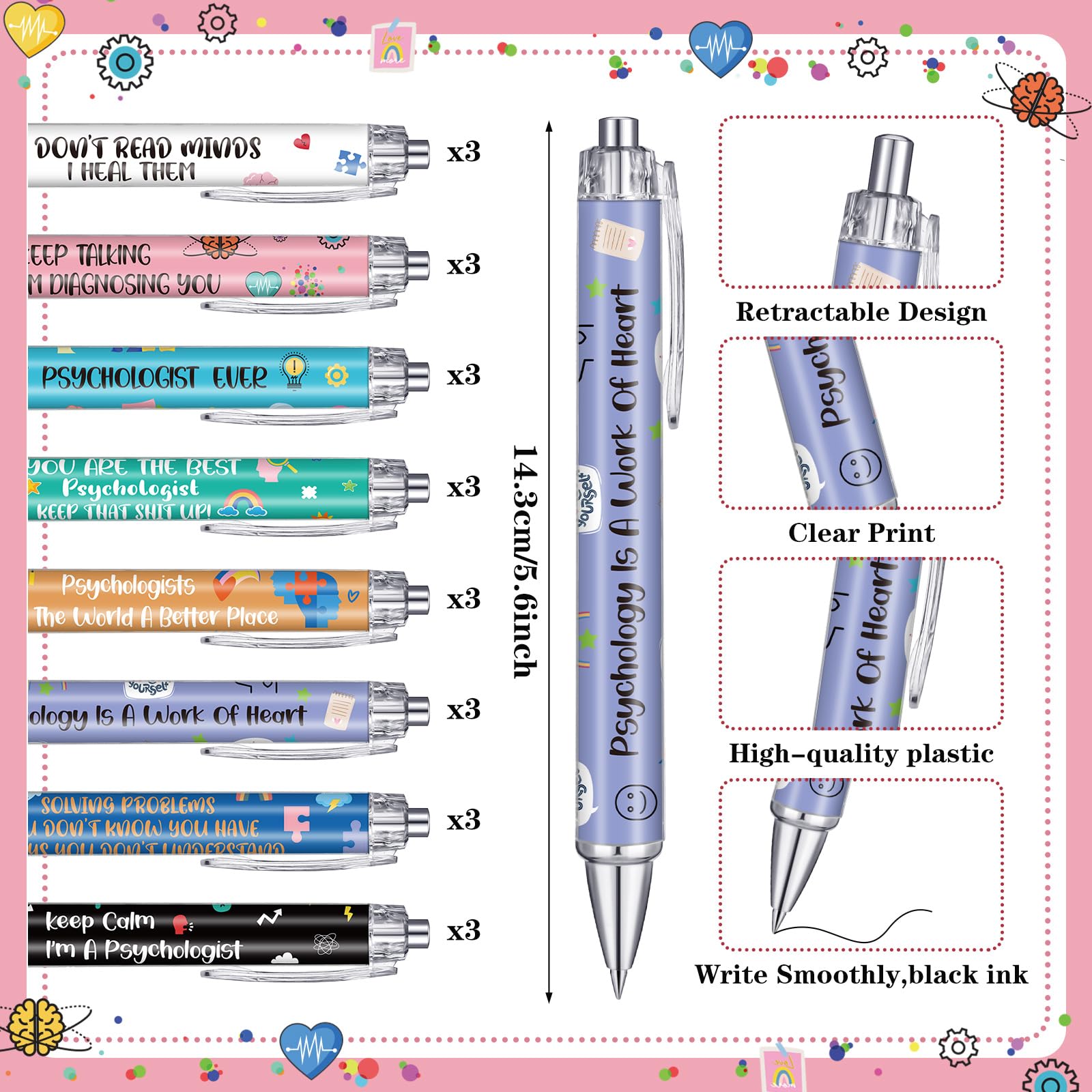 AmazingSpark 24 Sets Psychologist Gifts Include Ballpoint Pens and Sticky Notes for School Psychologist Mental Health Therapist Counselors Psychology Student Birthday Gift
