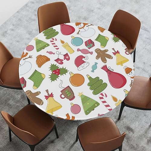 Miniatura 2 de Mantel redondo ajustable de Navidad con borde elástico, para mesas redondas de 22 a 27 pulgadas, diseño de dibujos animados, cubierta de mesa