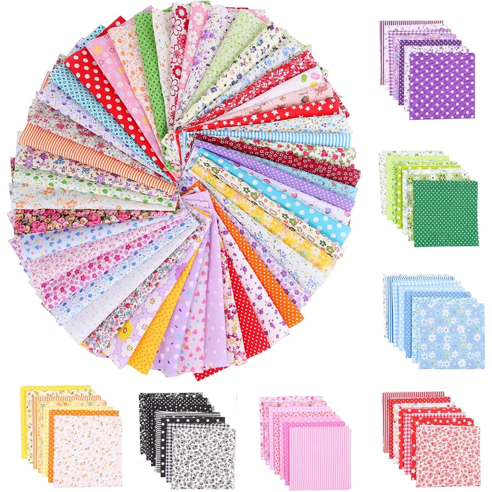 100 Pcs Cotton Fabric Squares 10 x 10cm – Floral Patchwork Fabric Bundle for Sewing, Quilting & DIY Crafts, 100% Cotton Material for Sewing, Mixed Color & Pattern Fabric Squares (100)