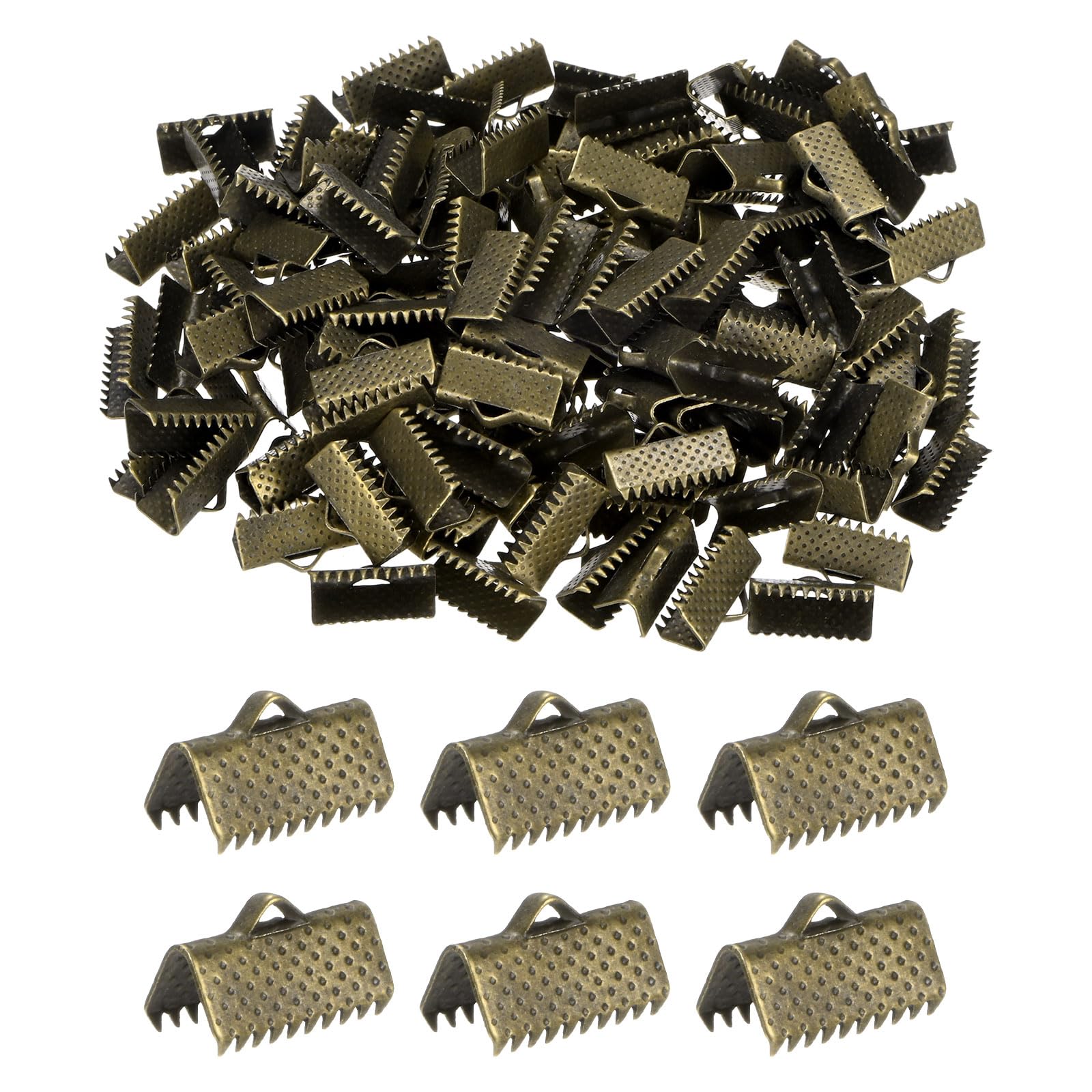 M METERXITY 280-Pack Ribbon Ends with Clamps, 0.5in/13mm Metal Bracelet Bookmark Pinch Crimp Clamp Polka Dots for Jewelry Making/Bracelets/Necklaces/DIY, Pinch Cord End Clasps [Ancient Cyan]