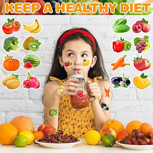 Miniatura 5 de 1200 calcomanías de frutas y verduras, lindas calcomanías de 16 estilos de alimentos para niños, coloridas calcomanías impermeables para niños,