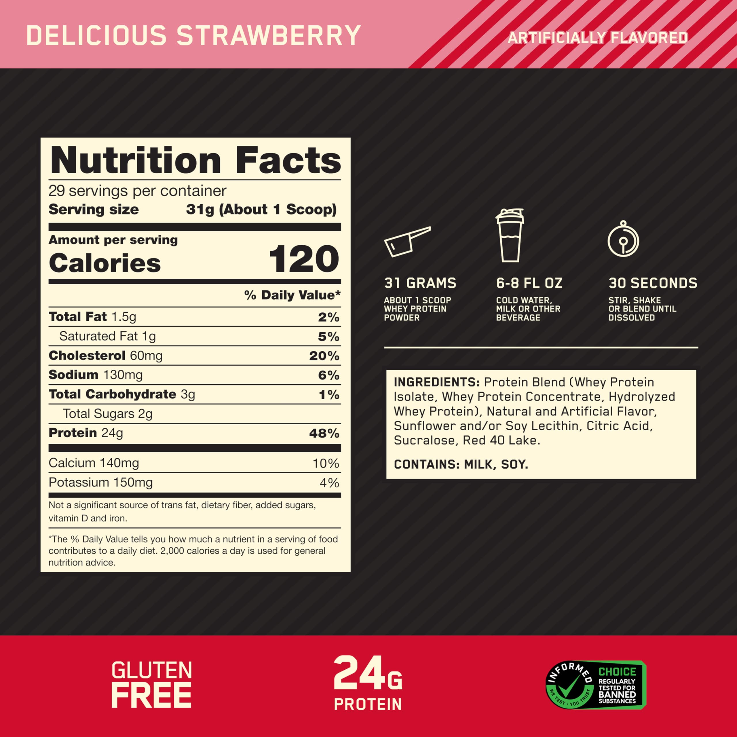 Optimum Nutrition Gold Standard Whey Protein, Delicious Strawberry, 2 LB — Amazon image 3