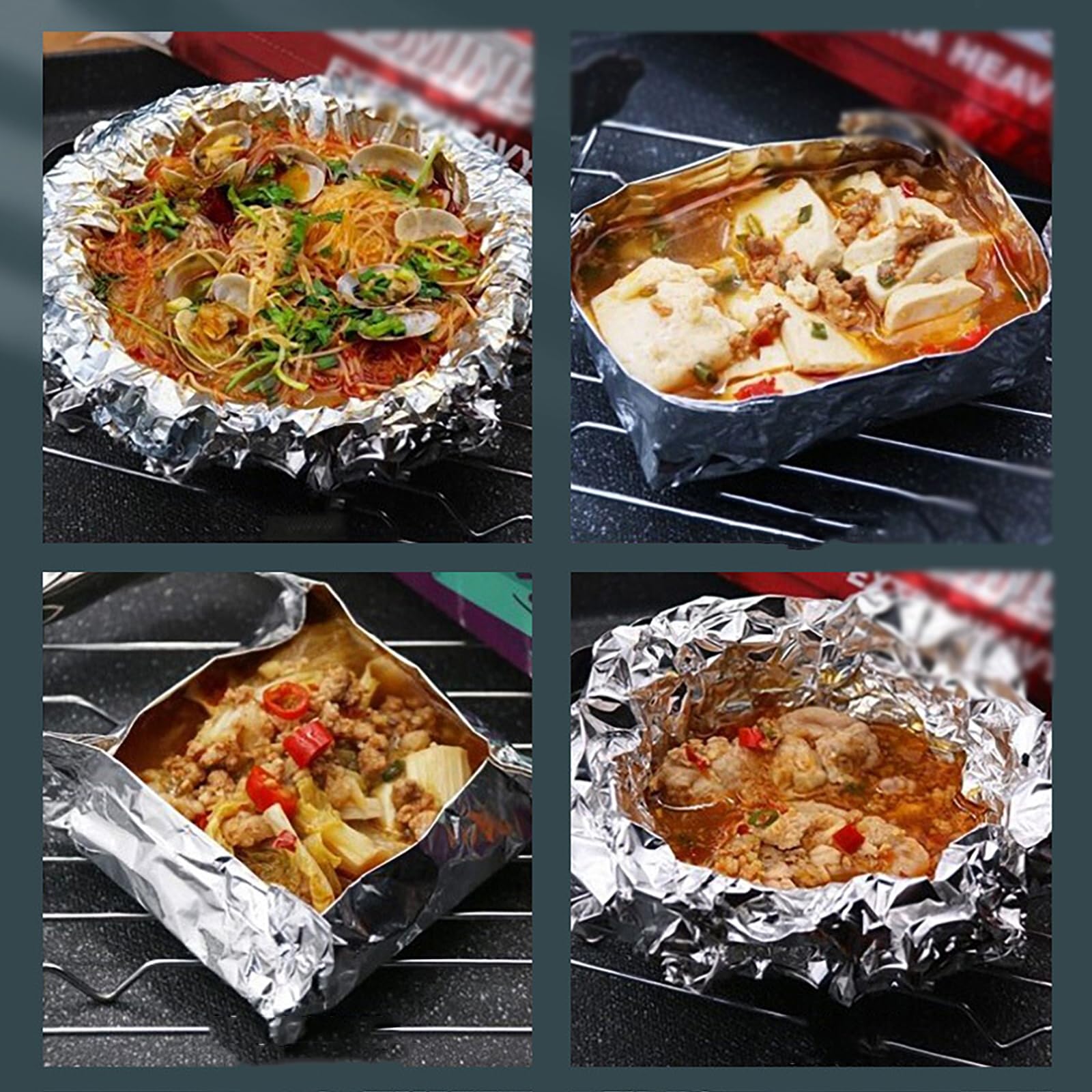 600 Hojas de Papel Aluminio Extra Resistente Precortadas para Mariscos – Mini Conchas para Ostiones y Vieiras – Ideales para Barbacoa, Horneado y Catering(Size:35CM*35CM*20μm)